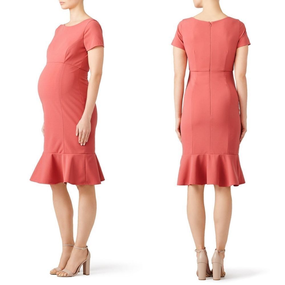 Paper Crown Anthro Maternity Sheath Ruffle Hem Midi Dress In Dusty Rose Pink M
